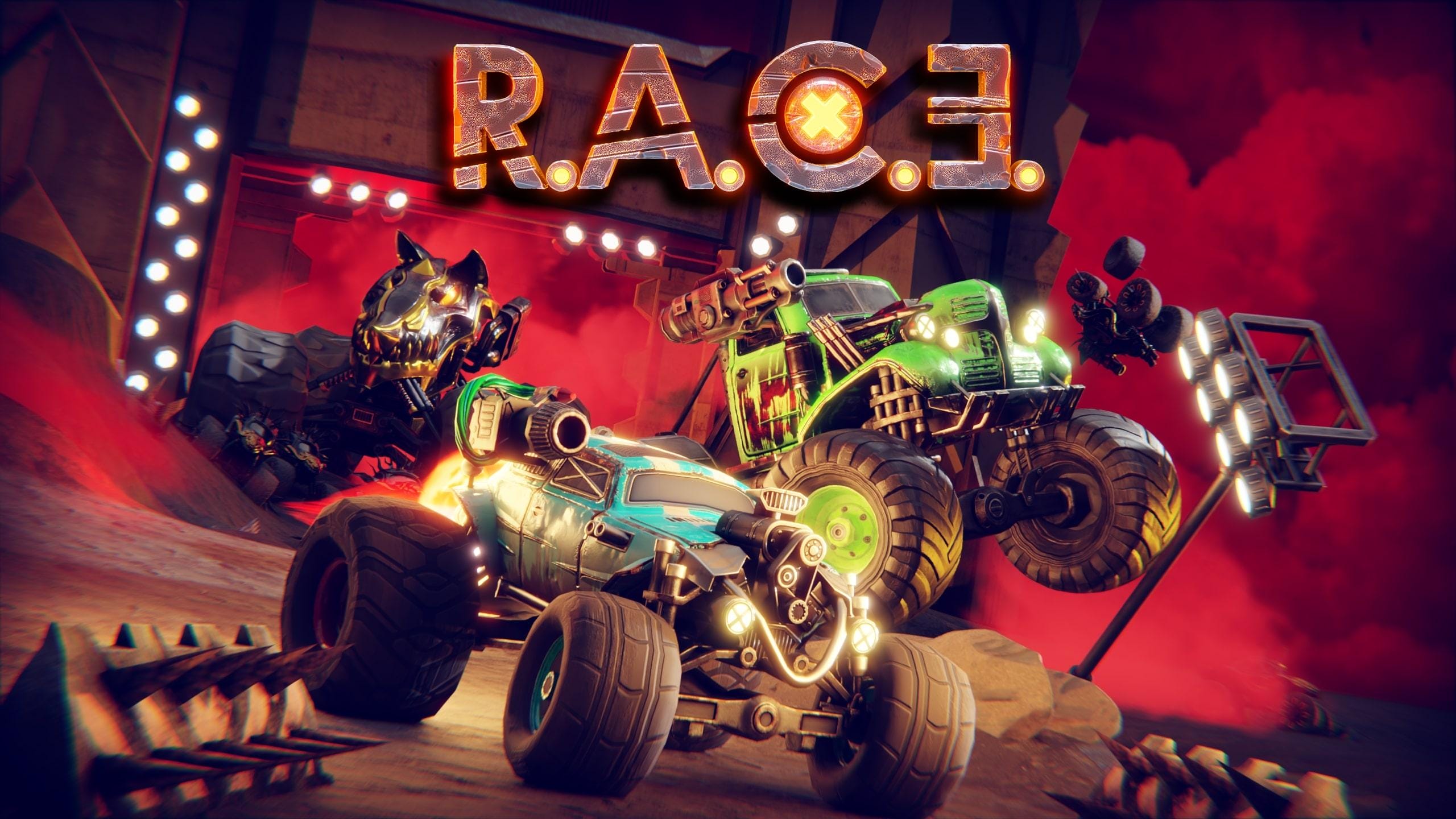 A monstrous rocket-equipped truck speeding across a battle arena